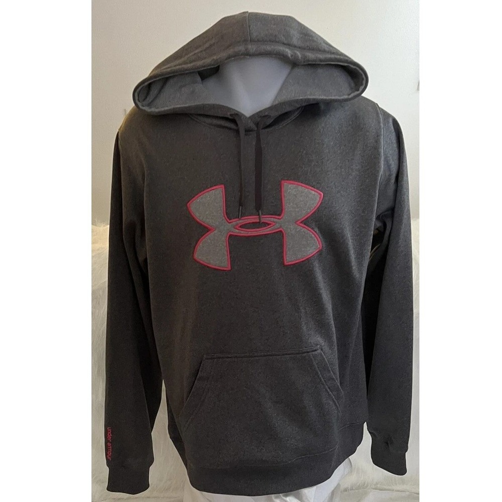 Under Armour Women's Size Medium Hoodie Gray Pink Logo‎ Pullover Sweatshirt 0207